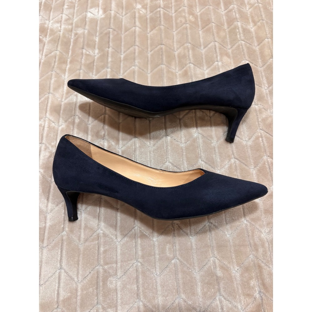 Alex Marie Navy Blue Faux Suede Pointed Toe Kitten Heel Pumps Womens 8M - Picture 3 of 12